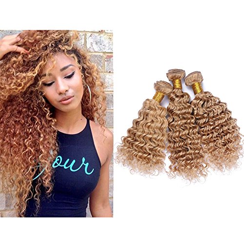 Mila 3 Bundles Human Hair Weave Deep Wave 27# Honey Blonde 7A Brazilian Virgin Curly Hair Bundles Extensions 100g/Bundles (12