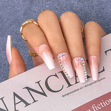 Load image into Gallery viewer, Sethexy Long Ballerina Fake Nails Pink False Nails Coffin Stick on Nails Glossy Gradient Nails with Glue 24Pcs Acrylic Art Press-on Nail Tips for Women and Girls (B)
