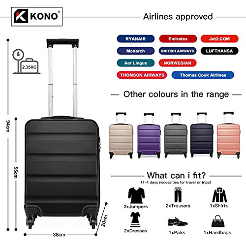 Kono Cabin Luggage Hard Shell ABS Carry-on Suitcase With 4 Spinner Whe ...