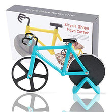 Load image into Gallery viewer, ZAWTR Bicycle Pizza Cutter, Bike Pizza Cutter Novelty Pizza Wheel Slicer, Dual Stainless Steel Pizza Knife Super Sharp Blades with Non-Stick Coating &amp; Kickstand, Kitchen Gadgets Party Supplies (Blue)
