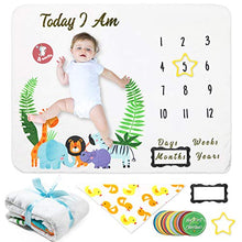 Load image into Gallery viewer, WATINC Baby Flannel Monthly Milestone Blanket with Milestone Stickers and Towel Christmas Birthday Party Gift for Boys Girls
