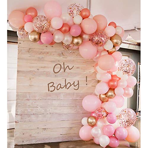 Soonlyn Pink Rosegold Balloon Garland 140 Pcs Gold and Pink Confetti Balloon Arch Kit for Bridal Shower Baby Shower Girl Birthday Party Decoration