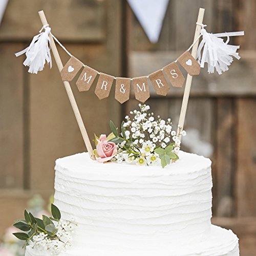 Ginger Ray Mrs Wooden Wedding Cake Topper Bunting Rustic Country