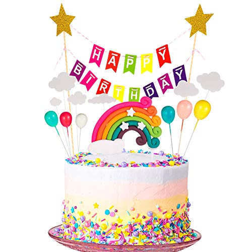 Gaosaili Rainbow Cake Decorations Happy Birthday Cake Topper Bunting w ...