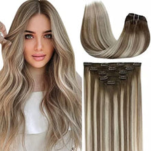 Load image into Gallery viewer, [Big Promotion] LaaVoo Real Human Hair Clip in Hair Extensions Blonde Balayage 18inch Clip in Extensions Real Hair Balayage Brown and Blonde Clip on Hair Extensions Human Hair Double Weft 5pcs 70g
