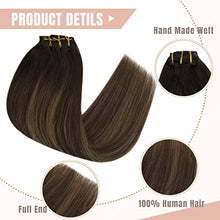 Load image into Gallery viewer, Fshine Clip in Hair Extensions Balayage Real Human Hair 50cm 7 Pcs Straight Clip in Color 2 Dark Brown to Chestnut Brown Extensions Human Hair 120 Gram Human Clip in Hair Extensions 20-Inch
