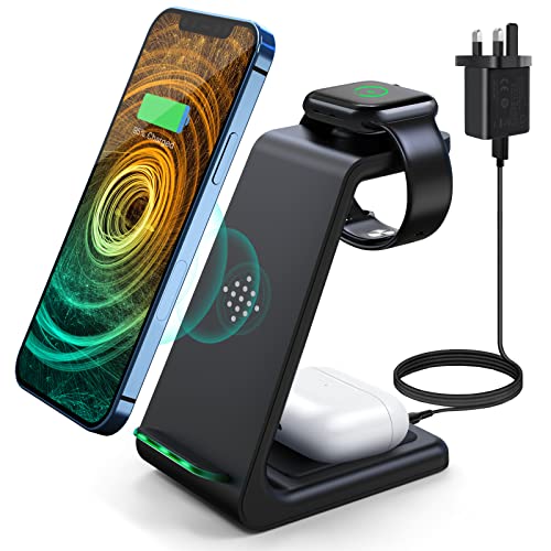 Wireless Charger 3 in 1 Charging Station for iPhone 12/11 Pro Max/X/Xs Max/8/8 Plus, AirPods 2/pro, iWatch Series, Samsung Note/S Series, and Qi-Certified Phones