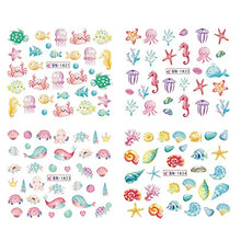 Load image into Gallery viewer, Firot Summer Ocean Nail Stickers Nail Art Water Transfer Decals Summer Nail Art Supplies Ocean Design Sticker Acrylic Nails Mixed Shapes Nail Ocean Shell Starfish Sea Animals 12 Sheets
