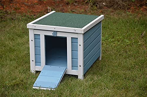 BUNNY BUSINESS Rabbit/Guinea Pig/Cat Wooden Hide House Run Hide Shelter- 50 x 42 x 43cm BLUE