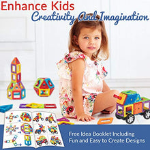 Load image into Gallery viewer, Limmys Magnetic Building Blocks – Unique Magnetic Tiles Construction Toys for Boys and Girls – STEM Educational Toy – Includes 74 Pieces and an Idea Booklet – Magnets for Kids with Magnetic shapes
