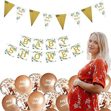 Load image into Gallery viewer, Baby Shower Unisex 20pcs Decoration Bundle (Rose Gold) - Neutral Gender Reveal Banner Garland, Bunting, Confetti, Latex Balloons And Sash For Mum To Be - Floral Decor For Girls And Boys
