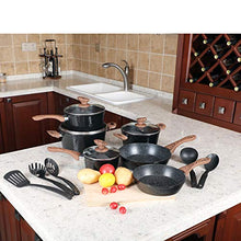 Load image into Gallery viewer, Kitchen Academy 15 Pieces Nonstick Granite-Coated Cookware Set, Non-Stick Induction Pot Pan Set, Includes Lids, Frying and Pans Accessories - Aluminium Hammered Black
