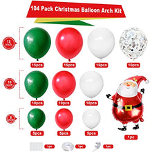 Load image into Gallery viewer, Christmas Balloon Arch Garland Kit, 104 Pcs Xmas Balloon Arch with Red Green White Latexballons, Silver Confetti Balloons &amp; Santa Claus Foil Balloons, Christmas Balloon Kit for New Year Party Decor
