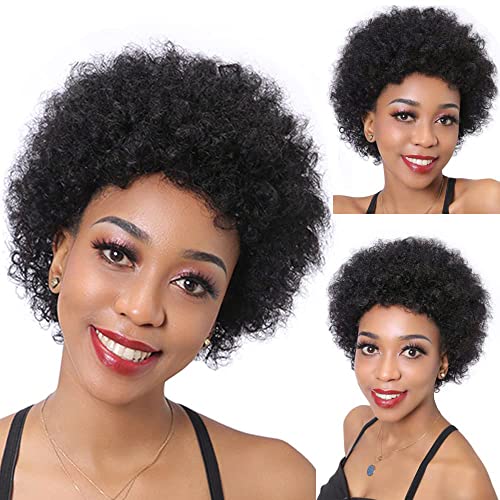 YEESHEDO Short Curly Human Hair Wigs for Women Afro Curly Wig Natural Black Brazilian Real Hair Wigs 150% Density (Black / 1B#)