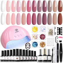 Load image into Gallery viewer, Modelones Gel Nail Kit with 48W Lamp - 12 Colors Pink Gel Nail Polish Set with Lamp Starter Kit, UV LED Nail Lamp, Glossy &amp; Matte Top and Base Coat, Manicure Tools for Beginner DIY at Home
