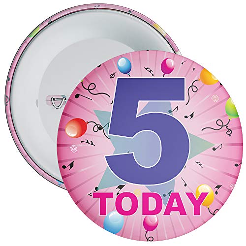 Pink 5th Birthday Badge available in a choice of 2 sizes (59mm)