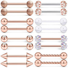 Load image into Gallery viewer, AceFun 8 Paar Chirurgenstahl Brustwarzenpiercing Zungenpiercing Set 1.6mm Barbell Silber und Rosegold 14mm
