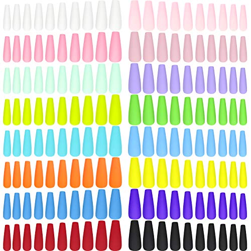 384 Pieces Coffin False Nails Extra Long Matte Fake Nails Long Artificial Nails Tip Ballerina ABS Press on Nails Full Cover Stick on Nails for Women Girls Nail Decoration (Bright Patterns)