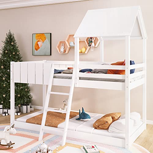 Bunk Bed Single Bed Frames Wooden Kids Beds White 3ft Loft Bed with La ...