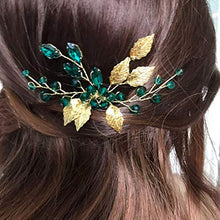 Load image into Gallery viewer, BERYUAN Women Gold Leaf Headpiece Emerald Green Crystal Hair Vine Comb Wedding Hair Accessory Rhinestone Hair Piece Gift for Her Party Headress for Bride Bridesmaid Girls(Gold)
