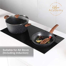 Load image into Gallery viewer, Kitchen Academy 15 Pieces Nonstick Granite-Coated Cookware Set, Non-Stick Induction Pot Pan Set, Includes Lids, Frying and Pans Accessories - Aluminium Hammered Black
