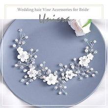 Load image into Gallery viewer, Unicra Bride Wedding Hair Vine Flower Hair Accessories Pearl Bridal Headpiece Hair Band for Women and Girls (Silver)
