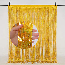 Load image into Gallery viewer, AILEXI 3 Pack Metallic Tinsel Curtains Foil Fringe Shimmer Streamers Curtain Door Window Decoration for Party Supplies 3ft*6.56ft - Laser Gold
