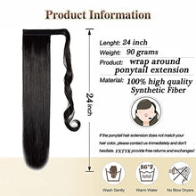 Load image into Gallery viewer, FXTYK 24 inches Wrap Around Ponytail Clip in Hair Extensions Long Straight Hairpiece Synthetic hair-Natural Black

