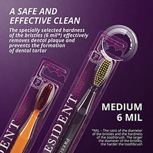 Load image into Gallery viewer, PRESIDENT Exclusive Medium Toothbrush -- Cleans and Removes Plaque, Tartar and Staining to Prevent Cavities -- 6 MIL (Purple/Multicolour)

