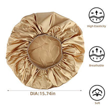 Load image into Gallery viewer, Large Satin Bonnet, KissDate 2Pack Big Silk Bonnet Sleep Cap with Elastic Soft Band, Night Sleeping Cap Silk Hair Bonnet for Woman Girl Long Black Curly Hair
