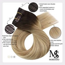 Load image into Gallery viewer, Moresoo Clip in Balayage Hair Extensions Full Head 100% Human Hair Straight Clip on Hair Extensions Brown to Light Brown with Golden Blonde Hair Extensions Clip in 18Inch 120g/7pcs
