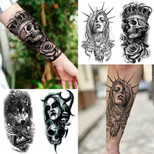 Load image into Gallery viewer, Shegazzi 62 Sheets Wolf Lion Skeleton Temporary Tattoos For Men Women Arm, 3D Realistic Tattoo Stickers For Adults Kids Neck, Black Scary Skull Halloween Vampire Fake Tatoos Snake Flower Compass

