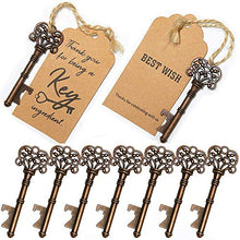 Load image into Gallery viewer, SHUNING 50Pcs Key Bottle Opener Wedding Souvenirs Vintage Beer Opener Keychain with Paperboard Tag Card Party Favours Event Party Supplies (8cm)
