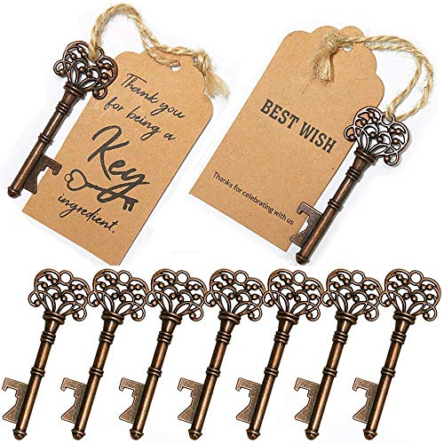 SHUNING 50Pcs Key Bottle Opener Wedding Souvenirs Vintage Beer Opener Keychain with Paperboard Tag Card Party Favours Event Party Supplies (8cm)