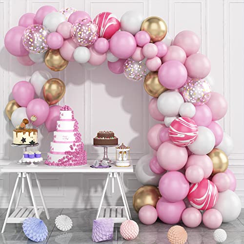 Balloon Arch Garland Kit, 78Pcs Pink Balloon Arch Include Macaron Pink Metal Gold Latex Balloons Pink White Confetti Party Balloon For Birthday Decoration Baby Shower Wedding Party Supplies