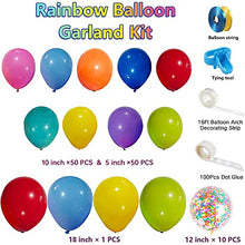 Load image into Gallery viewer, Rainbow Party Balloons Garland Kit, 104 Pack Assorted Multicolor Latex Balloon With Long Paper Confetti Balloons for Carnival Circus Fiesta Wedding Birthday Party Decorations

