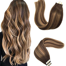 Load image into Gallery viewer, Googoo 20pcs 50g Human Hair Tape in Extensions Ombre Chocolate Brown to Caramel Blonde Mixed Brown Remy Tape Hair Extensions 22inch
