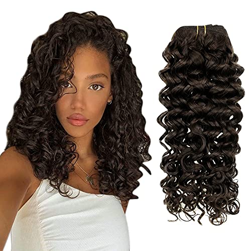 Easyouth Clip in Hair Extensions Real Human Hair Natural Wavy Clip in Extensions Curly Hair Darkest Brown Hair Extensions Clip in 22 Inch 100g 7Pcs