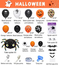 Load image into Gallery viewer, YHmall 125Pcs Halloween Balloons Arch Garland Kit Black Orange Balloons Confetti Latex Balloons with Pumpkin Ghost Bat Spiders Eyeballs for Kids Children Theme Party Decoration
