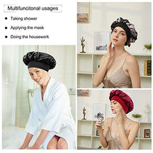 Load image into Gallery viewer, Silk Satin Bonnet-4 Packs Women Satin Hair Bonnet for Curly Hair Satin Bonnet Silk Sleep Cap Silk Hair Wrap for Sleeping Black Hair
