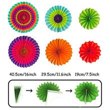 Load image into Gallery viewer, Zerodeco Party Decoration, 21 Pcs Multi-color Hanging Paper Fans, Pom Poms Flowers, Garlands String Polka Dot and Triangle Bunting Flags for Birthday Parties, Wedding Décor, Fiesta or Mexican Party
