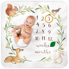Load image into Gallery viewer, Baby Monthly Milestone Blanket Woodland - Baby Girl Gifts &amp; Baby Boy Gifts - Watch Me Grow Woodland Nursery Décor - European Design - Gender Neutral Baby Shower Gifts for Newborn Girl &amp; Boy
