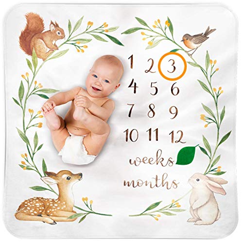Baby Monthly Milestone Blanket Woodland - Baby Girl Gifts & Baby Boy Gifts - Watch Me Grow Woodland Nursery Décor - European Design - Gender Neutral Baby Shower Gifts for Newborn Girl & Boy