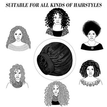 Load image into Gallery viewer, 2PCS Large Satin Bonnet, Raibaubl Silk Bonnet With Elastic Soft Band, Big sleep cap For Women Hair Care, Jumbo Bonnet For Braids Natural Long Hair, Curly Hair (Black+Black)
