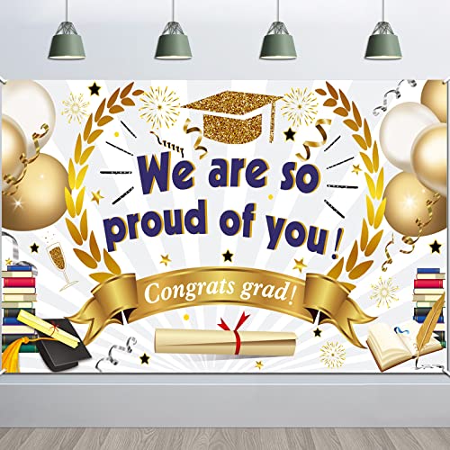 HOWAF Large Graduation Background Banner for Graduation Party Decoration 2022, We Are So Proud Of You Banner Fabric Class of 2022 Grad University High School Student Graduation Commencement Decoration