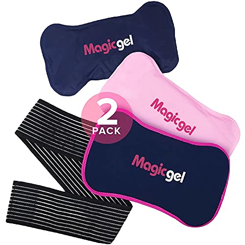 2 x Ice Packs for Sports Injuries with Adjustable Wrap-Around Strap | Flexible Ice Pack Set for Muscle Pain, Sciatica Relief and More | Reusable Cold Compress Kit with Hot and Cold Packs (Magic Gel)