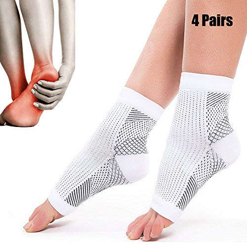 Dr Sock Soothers for Swollen feet 4 Pairs of Plantar Fasciitis Foot Care Compression Socks with Ankle &Arch Support for Ladies Women & Men Running… (White, S/M)