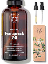Load image into Gallery viewer, ORGANIC FENUGREEK OIL | Fenugreek Seed Oily Macerate made with Sunflower Oil | 100% Pure &amp; Natural | Body, Chest, Buttocks, Hair, Nails | Vegan &amp; Cruelty Free | Glass Bottle + Pipette + Pump (50ml)
