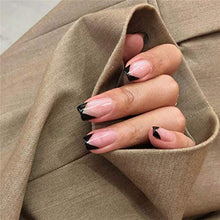Load image into Gallery viewer, Sttiafay Glossy Black V Edge False Nails Short Square Ballerina French Gradient White False Nails Acrylic Full Cover Press on Nails for Nail Art DIY Decoration Women Girls (24Pcs)
