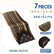 Load image into Gallery viewer, YoungSee Hair Extensions Clip in Human Hair Dark Brown 20 Inch Clip in Hair Extensions Human Hair Balayage Dark Brown with Caramel Blonde Clip in Natural Hair Extensions 7 Pieces 100g
